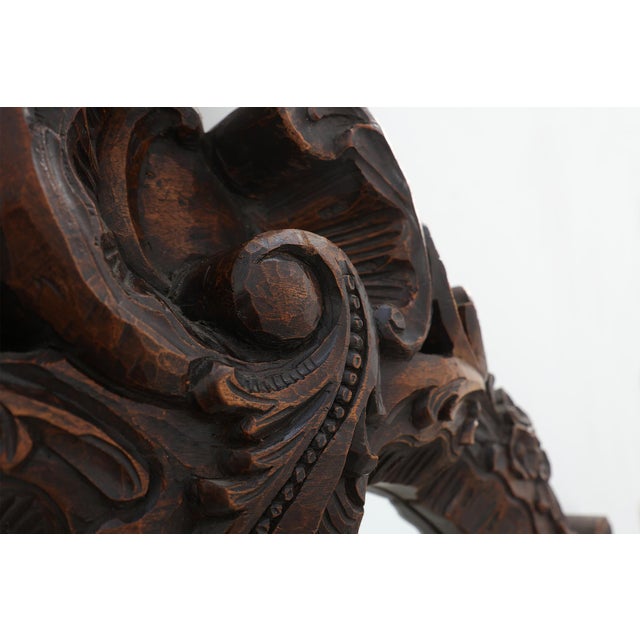 Wood 20th Century Rococo Carved Wooden Mirror with Cartouche-Shaped Glass, Italy, 1950s For Sale - Image 7 of 11