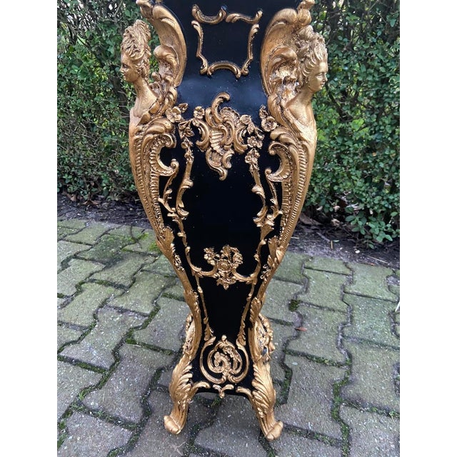 Late 20th C. Italian Baroque Black Gold Pedestals - Pair For Sale - Image 10 of 11