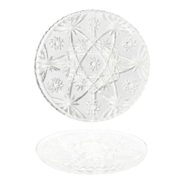 Vintage Cut Glass 5-Part Divided Round Serving Snack or Charcuterie Platter For Sale