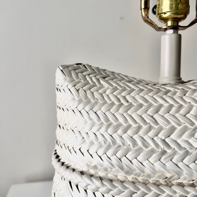 Contemporary Late 20th Century Contemporary Coastal Light Wicker Basket Table Lamp For Sale - Image 3 of 9