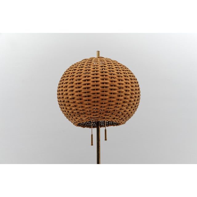 Mid-Century Modern Tripod Brass and Rattan Floor Lamp, Austria, 1950s For Sale - Image 9 of 16