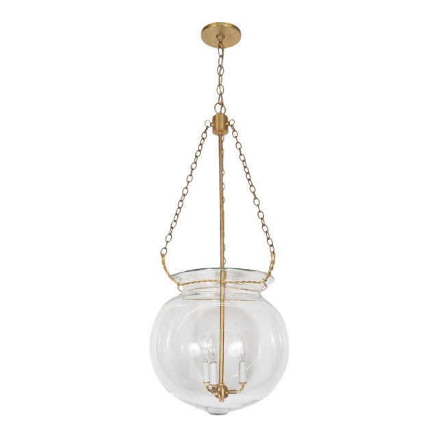 "Fishbowl" Glass and Brass Pendant For Sale