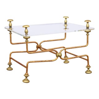 Midcentury Italian Vintage Brass Cocktail Table with Lucite Top and Looping Base For Sale