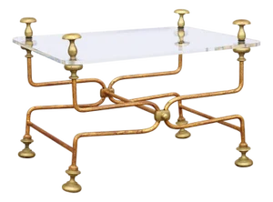Midcentury Italian Vintage Brass Cocktail Table with Lucite Top and Looping Base