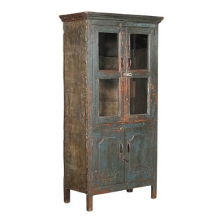 Vintage Indian Painted Teakwood Bookcase/Armoire For Sale