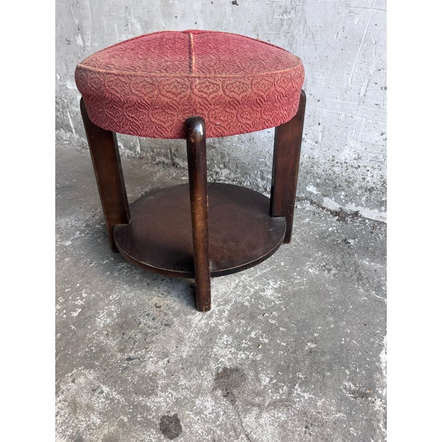 Art Deco Upholstered Stool with Lower Shelf, France, 1930 For Sale - Image 3 of 8