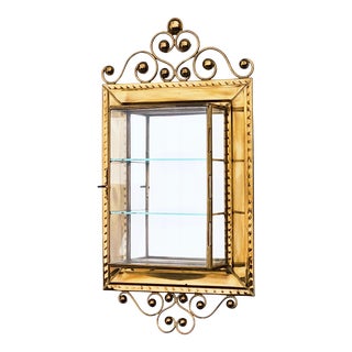 Mid 20th Century Vintage Glass and Brass Mirrored Wall Hanging Curio Cabinet Display For Sale