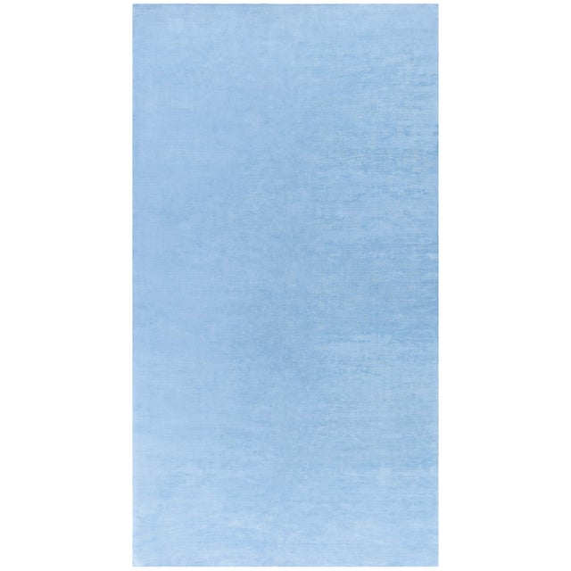 "Skywash" Modern Hand-Knotted Solid Light Blue Linen Rug by Doris Leslie Blau For Sale