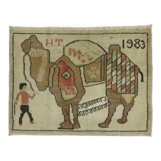 1980s Pictorial Turkish Camel Rug For Sale