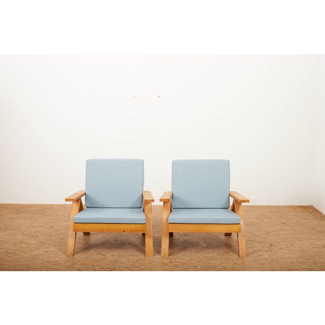 Armchairs with Wooden Frame and Seat and Back in Fabric, Set of 2 For Sale - Image 4 of 12