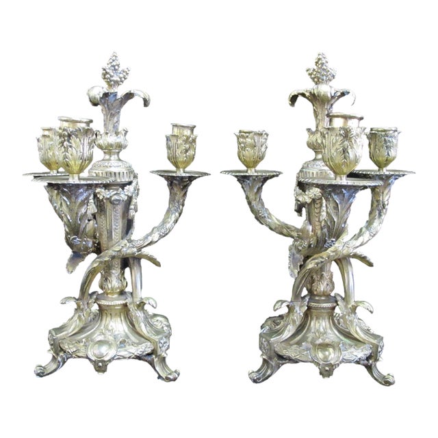 Antique 19thc French Gilt Bronze Ornate Rococo Style Candelabra Candlestick Pair For Sale