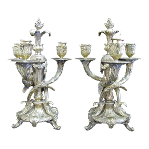 Antique 19thc French Gilt Bronze Ornate Rococo Style Candelabra Candlestick Pair