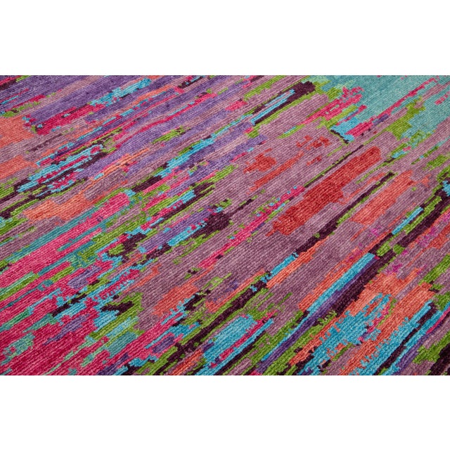 Purple Abstract Modern Handmade Texture Wool Rug With Multicolor Field For Sale - Image 8 of 9