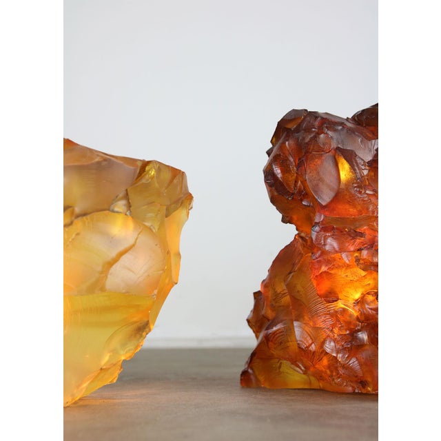 Vintage Italian Orange and Yellow Sculptural Lamps, 1970s, Set of 2 For Sale - Image 4 of 18