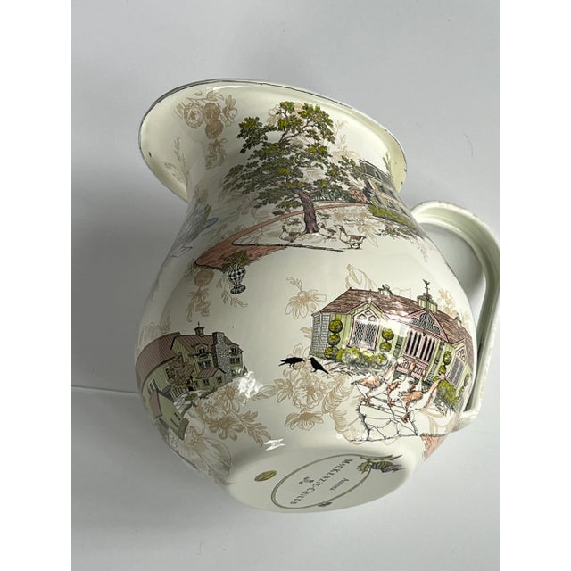 English McKenzie Childs Aurora Toil Pattern Enamel Pitcher For Sale - Image 3 of 7