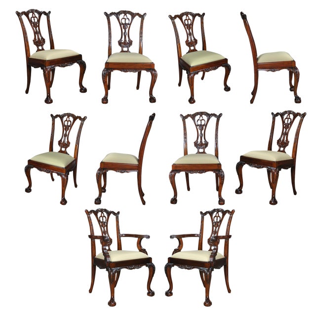 Standard Chippendale Chairs- Set of 10 For Sale