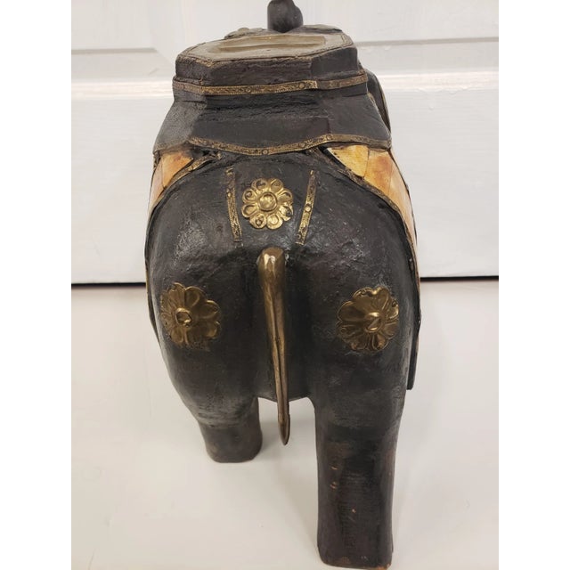 Indian Traditional Wedding Style Wood Elephant Statue With Brass & Bone Accents (1960s/1970s) For Sale In New Orleans - Image 6 of 9