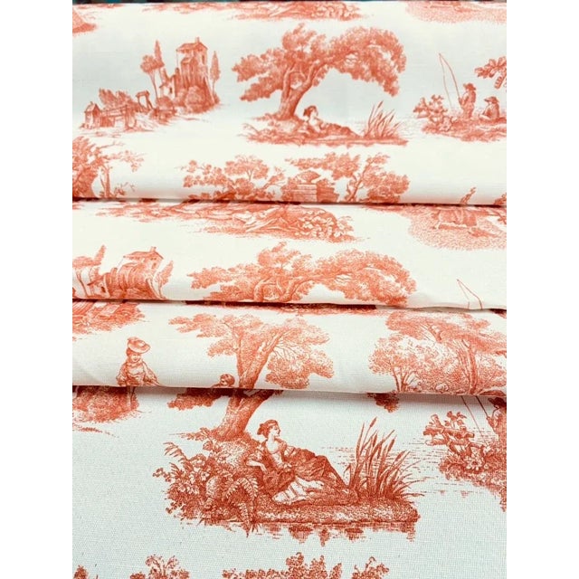 French Country Cotton Cream Orange French Country Toile Upholstery Drapery Fabric For Sale - Image 3 of 5