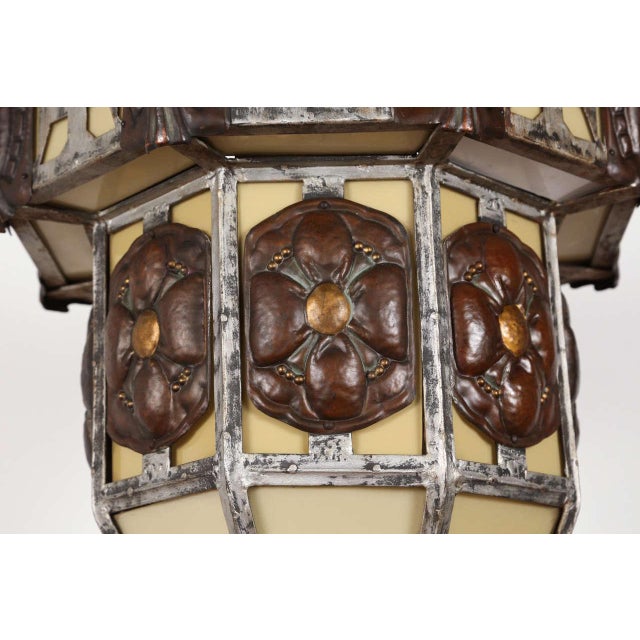 Arts & Crafts Arts and Crafts Hammered Copper and Iron Fixture For Sale - Image 3 of 10