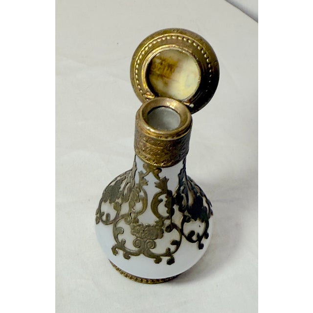 Bronze Antique 19c French Palais Royal Ormolu Bronze Opaline Glass Scent Perfume Bottle For Sale - Image 8 of 13