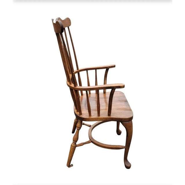 American 1940s Country High Back Oak Windsor Armchair For Sale - Image 3 of 11