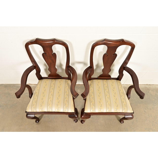 Late 20th Century Henkel Harris Queen Anne Solid Mahogany Armchairs, Pair For Sale - Image 5 of 16