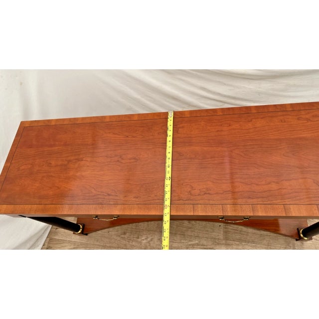 Vintage Ethan Allen Sofa Console Table, Regency Neo Classical, Cherry, Brass X Stretcher For Sale - Image 11 of 14