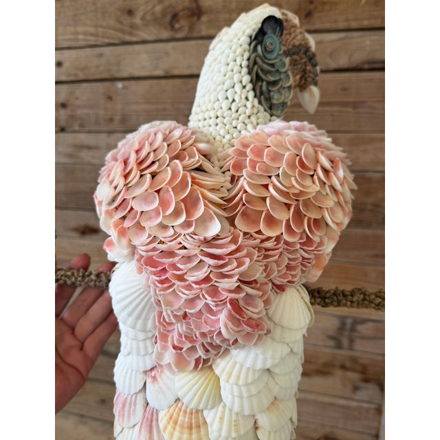 Custom Seashell Encrusted Cockatoo Parrot Sculpture on Hanging Perch For Sale - Image 10 of 12