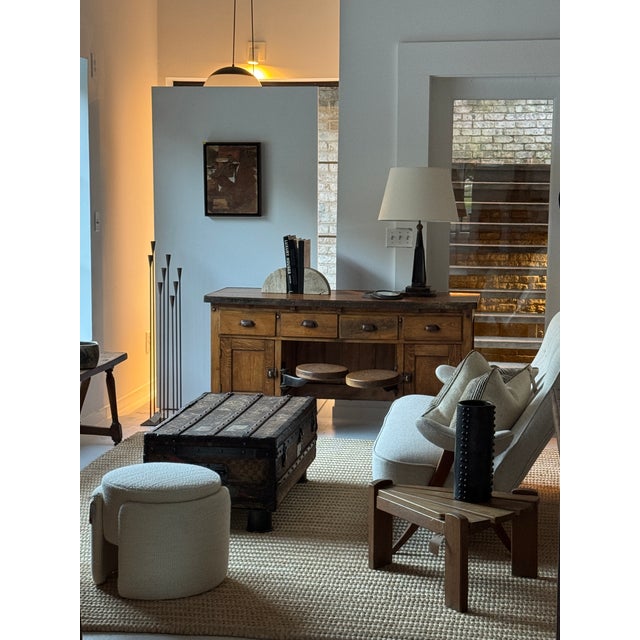 Vintage Industrial Desk With Integrated Swing-Out Stools For Sale - Image 18 of 18