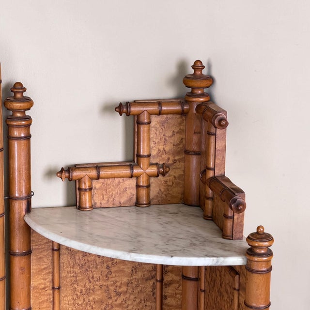 French Faux‑bamboo Birds‑Eye Maple and Marble Dressing Cabinet, 1890 For Sale - Image 8 of 13