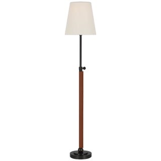 Thomas O'Brien by Visual Comfort Signature Bryant Wrapped Table Lamp in Bronze and Saddle Leather with Linen Shade For Sale