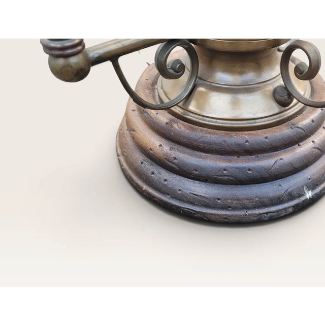 Vintage Revival French Brass, Glass and Wood Hurricane Table Lamp, 1960s For Sale - Image 12 of 18