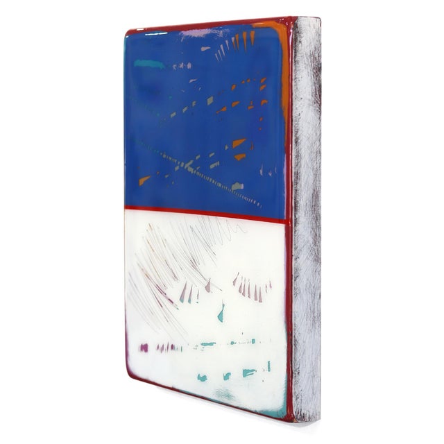 The Window 338 - Modern Resin Minimalist Blue Two Tone Color Field Abstract Original Artwork by Ricky Hunt For Sale In Los Angeles - Image 6 of 9