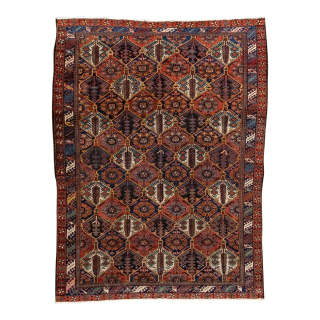 1960s Vintage Bakhtari Rust Handmade Geometric Wool Rug For Sale