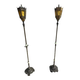 1930s Brass/Bronze Floor Lamps in the Style of Oscar Bach - a Pair For Sale