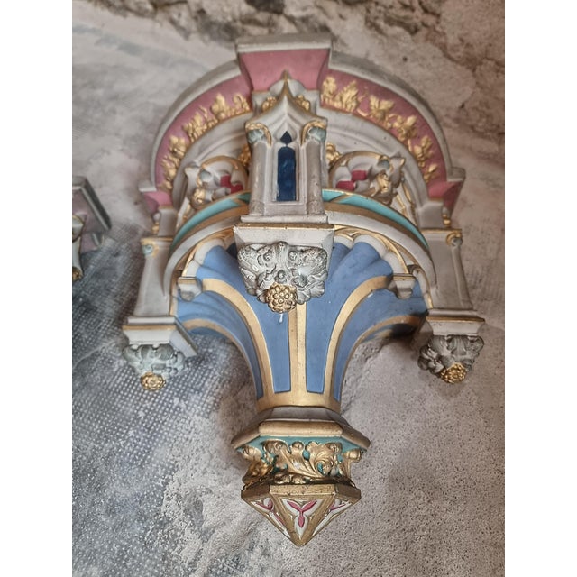 Neo-Gothic Architectural Church Elements in Polychrome Terracotta, France, 19th Century, Set of 2 For Sale - Image 4 of 18