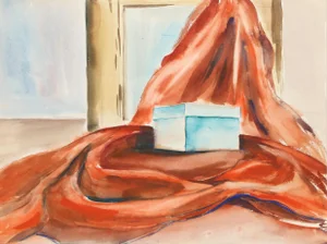 Eve Nethercott, Still Life With Drape and Box (P6.58), Watercolor on Paper