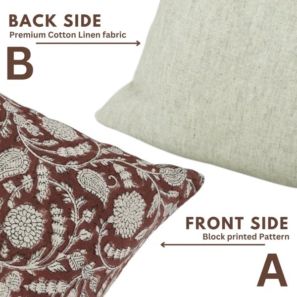Fabdivine Cotton Linen Throw Pillow Cover 22x22 Inch Handcrafted Block Print- Gopi For Sale - Image 4 of 5