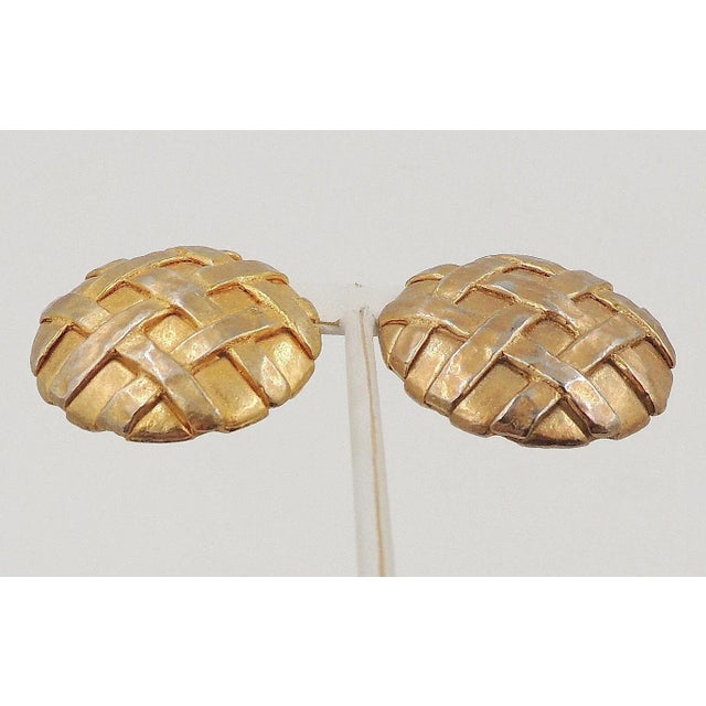 1980s Vintage 1980s Signed Escada Goldtone Woven Clip Earrings - 2 Pieces For Sale - Image 5 of 5