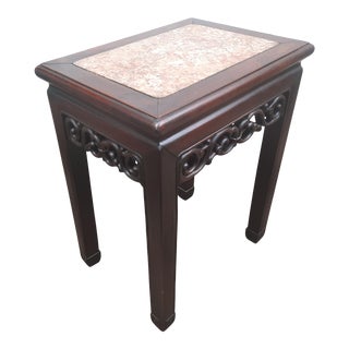 Asian Vintage Style Carved Mahogany Side Table For Sale