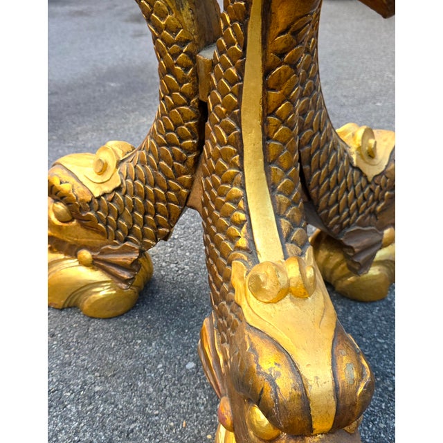 Mid-Century Modern Monumental Chinese Chippendale Style Carved Giltwood Opposing Dragon Center/Breakfast Table With 48-Inch Glass Top, Mid-20th Century For Sale - Image 3 of 17