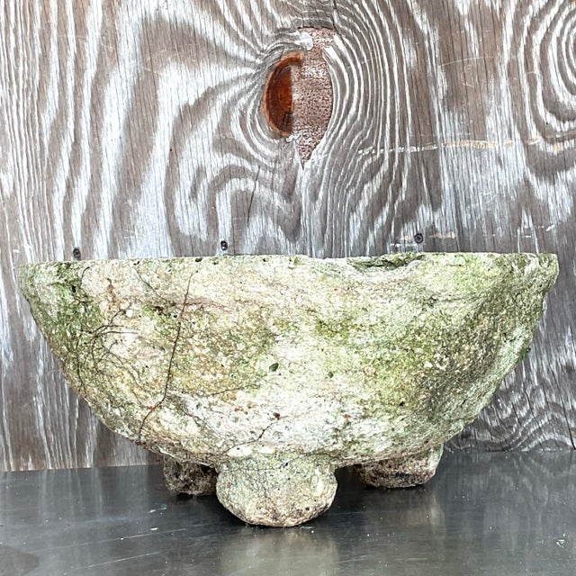 Vintage Boho Cast Concrete Bowl Planters - Set of 2 For Sale - Image 12 of 12