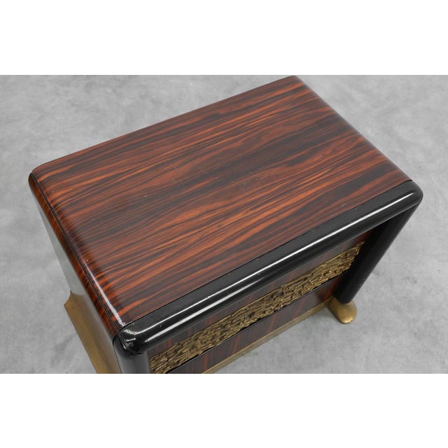 Nightstands in Wood with Brass Relief, Italy 1970s, Set of 2 For Sale - Image 10 of 15