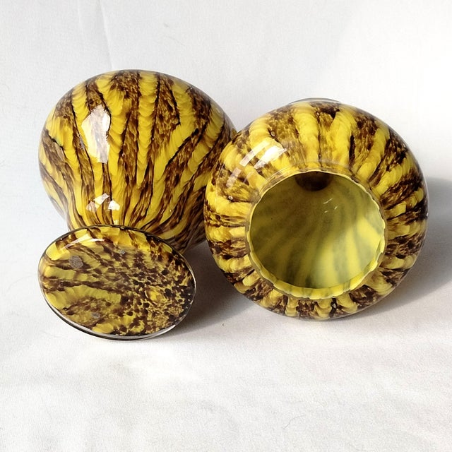 Art Deco Pair Footed Czech Spatter Glass Posy Vases by Franz Welz Vintage 1930s For Sale - Image 3 of 7