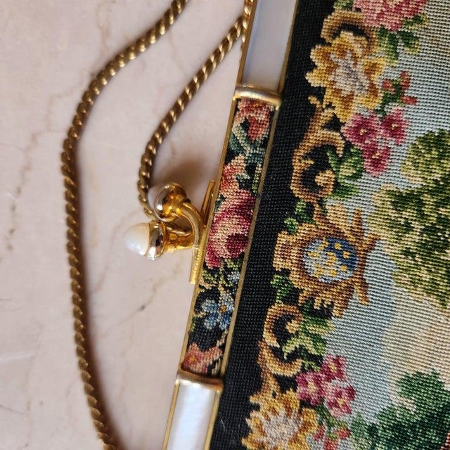 Black 1930s Italian Petit Point Evening Bag Mother of Pearl For Sale - Image 8 of 9