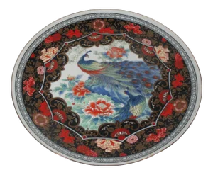 1940s Hand-Painted Japanese Porcelain Royal Peacock Plate