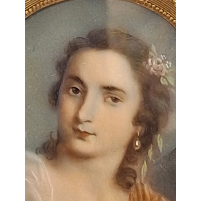 Antique Portrait Miniature Oil Painting Signed Rene With Cold Painted Frame For Sale - Image 4 of 14