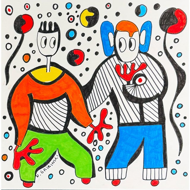 You and I in Motion — Nathalie Gribinski — Small Abstract Figurative Drawing (8 X 8 In, 2025) For Sale