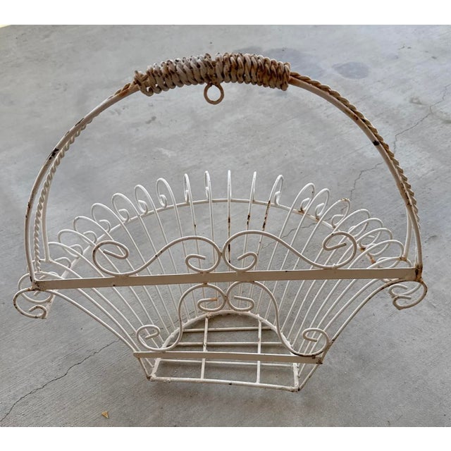 White Late 19th Century French Farm House Rustic 19th Century Heavy Iron Wire Wall Hanging Basket For Sale - Image 8 of 8