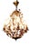French Toleware Gilt and Ceramic Flower 5-Bulb Chandelier, 1930 For Sale